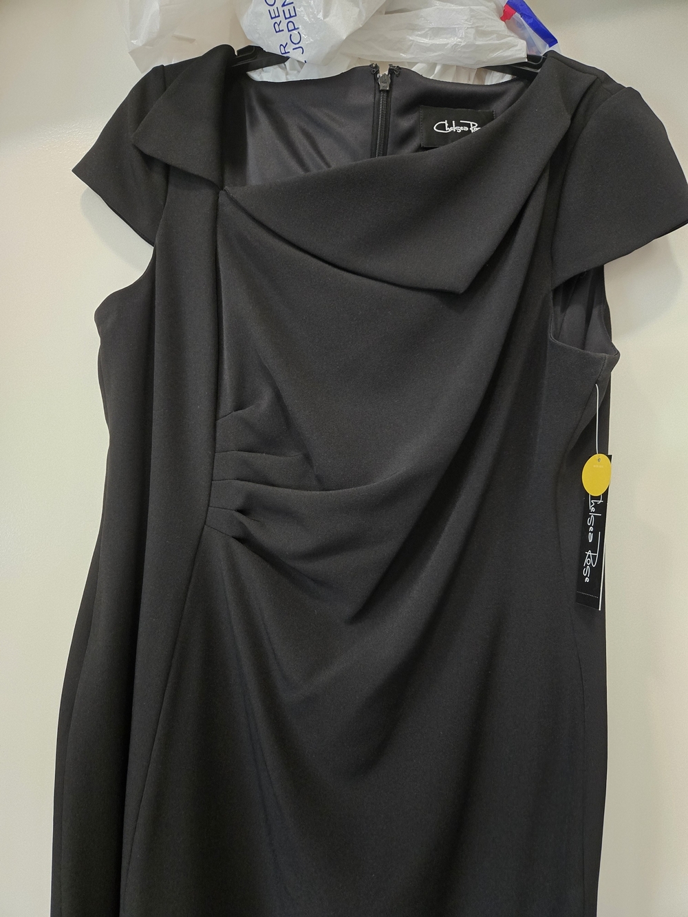 Studio Rêve Black Draped Midi Dress with Cap Sleeves